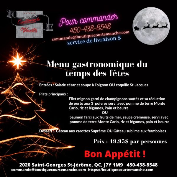 Menu gastronomique du temps des fêtes