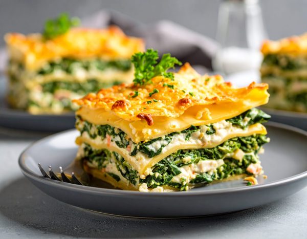 Lasagne, sauce crémeuse au crabe et épinard