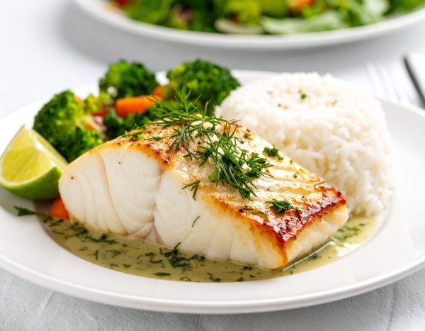 Filet d’aiglefin poêlé, sauce à l’aneth et citron vert