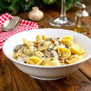Tortellini de veau, sauce crémeuse aux champignons