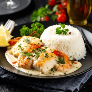 Filet de sole aux crevettes sauce crémeuse