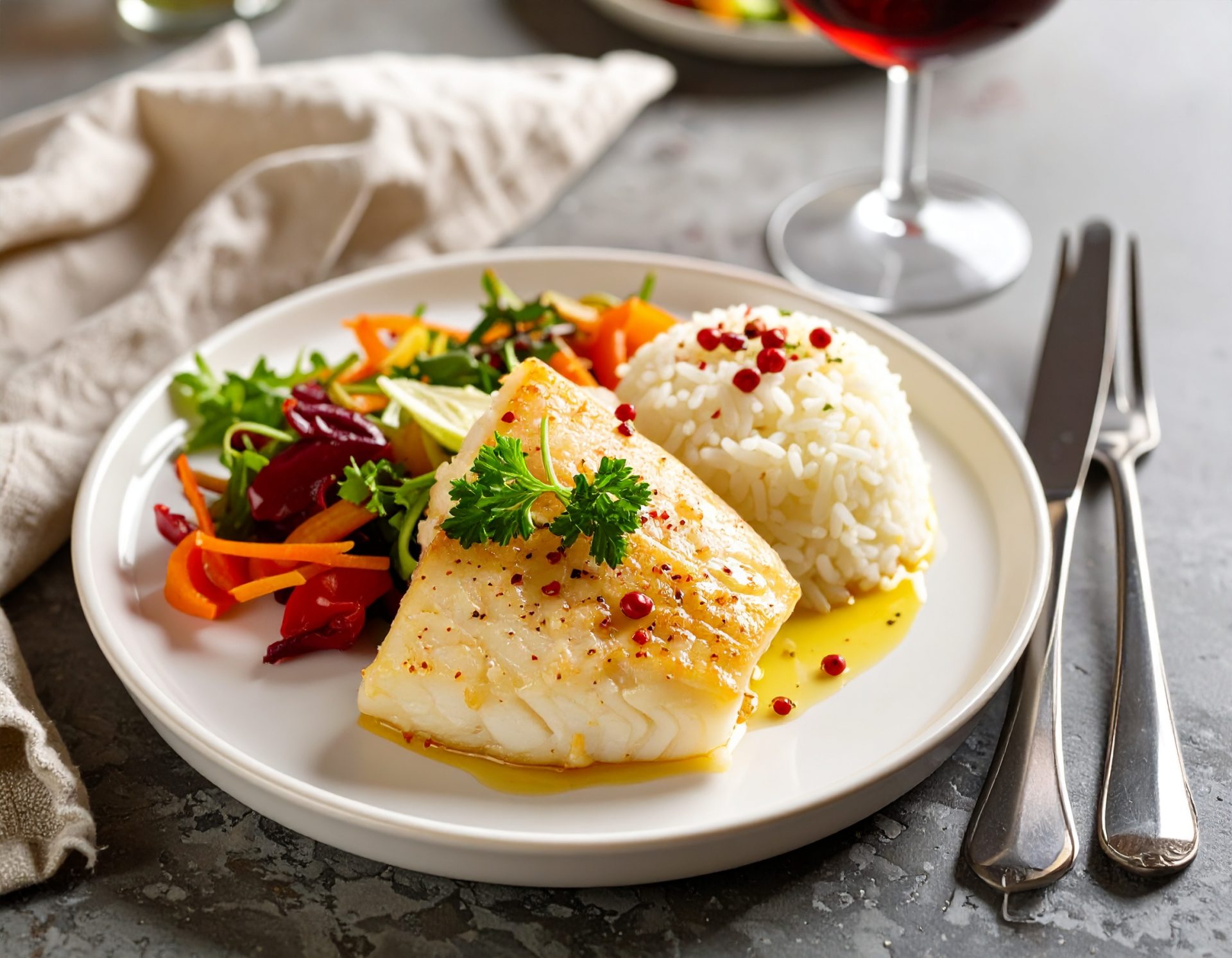 Filet de sole poché au poivre rose