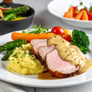 Rôti de porc, sauce dijonnaise