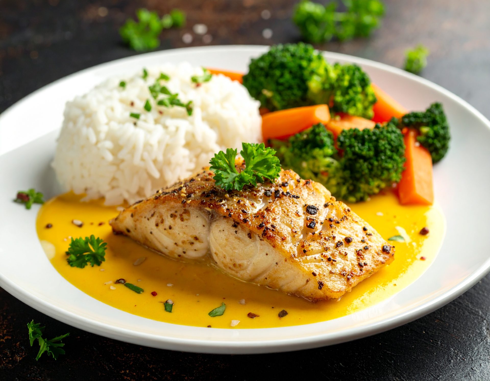 Filet d’aiglefin poêlé, sauce Hollandaise à l’orange