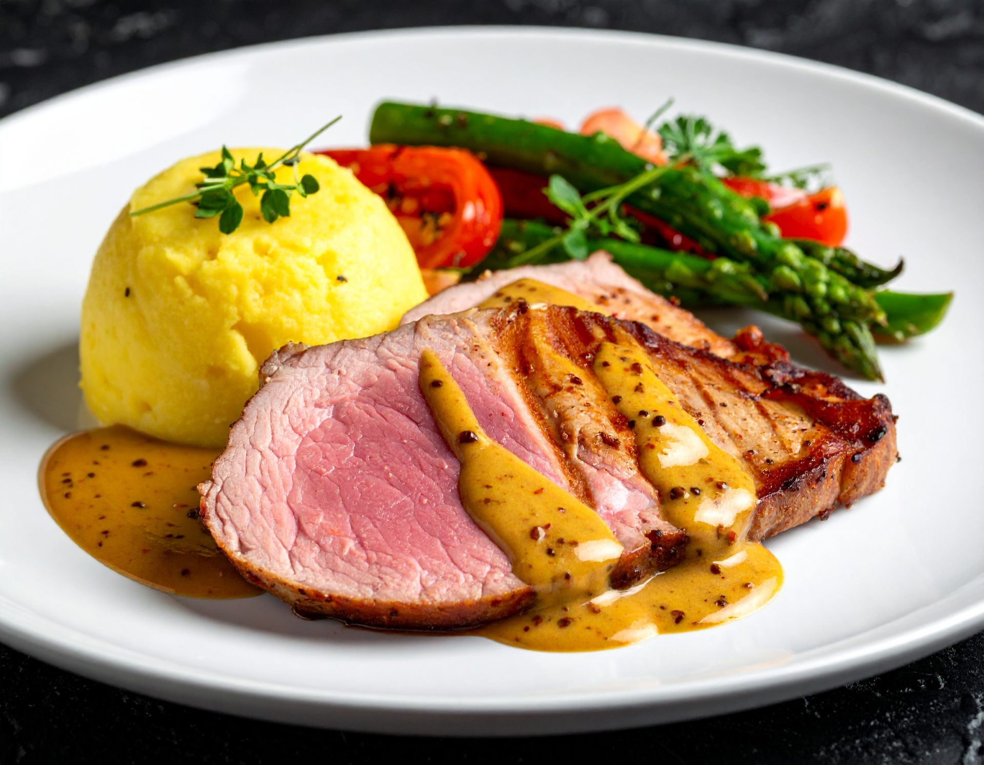 Filet de porcelet grillé aux 2 moutardes