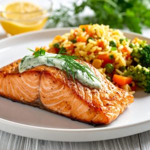 Pavé de saumon poêlé à la crème d’aneth