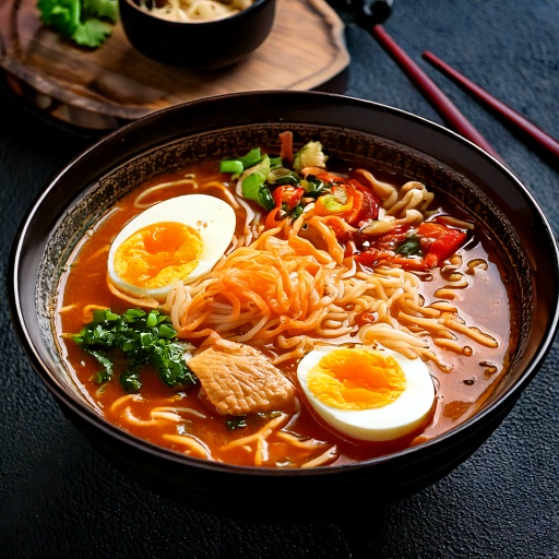 Soupe ramen au poulet asiatique et œuf à la coque