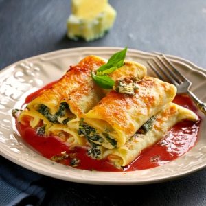 Manicotti au fromage et épinard, sauce rosée