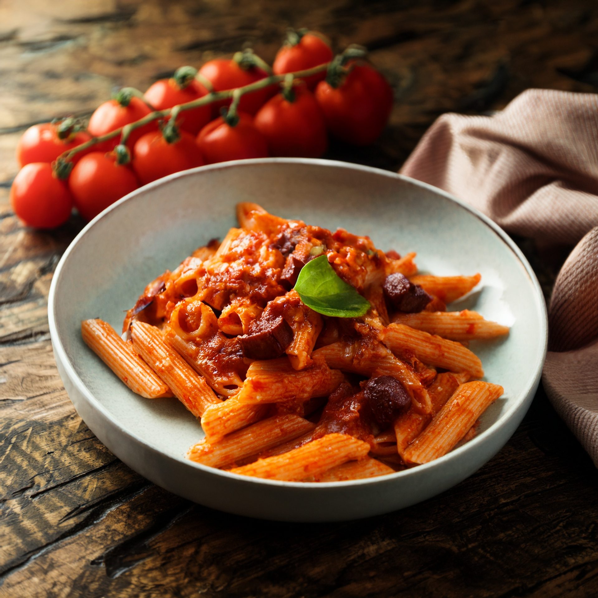 Penne sauce Arrabiata et saucisse