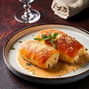 Rotolo au poulet et ricotta, sauce rosée