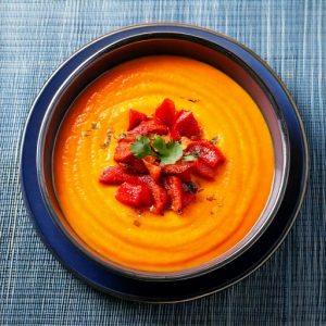 Crème de patate douce et poivron rouge rôti