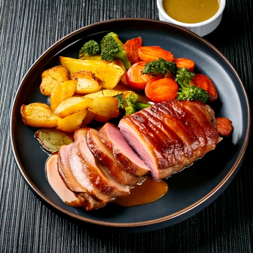 Filet de porc enrobé de bacon, sauce miel et ail