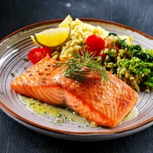 Pavé de saumon, sauce à l’aneth et lime