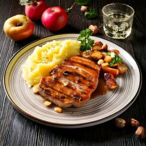 Noisettes de filet de porc grillées aux pommes et calvados
