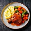 Coq au porc, sauce miel et ail