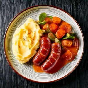 Saucisse pomme, miel et bacon, sauce à l’érable