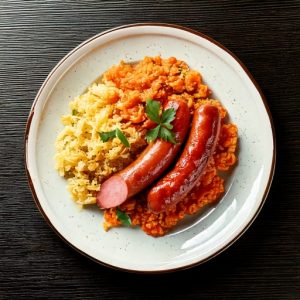 Saucisse et choucroute servi sur couscous