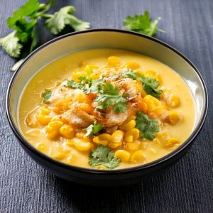Crème de poulet, maïs et coriandre