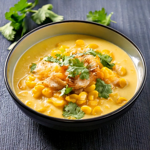 Crème de poulet, maïs et coriandre