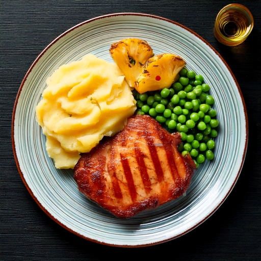 Steak de jambon grillé à l’ananas et petits pois