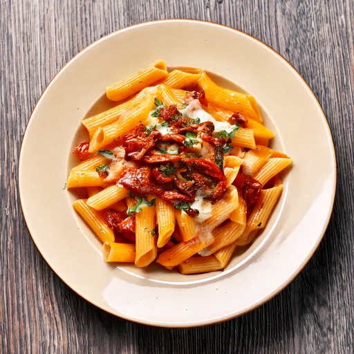 Rigatoni, sauce crémeuse au pancetta et tomate séchée