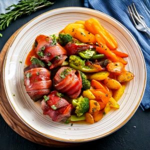 Tournedos de boeuf enroulé de bacon mariné aux 3 poivres